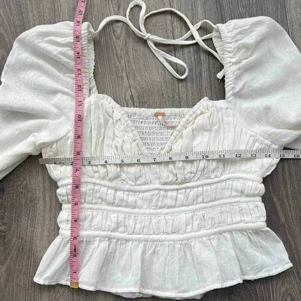 FREE PEOPLE Chloe Top XS White Puff Sleeves Smocked Cottagecore Boho Coquette